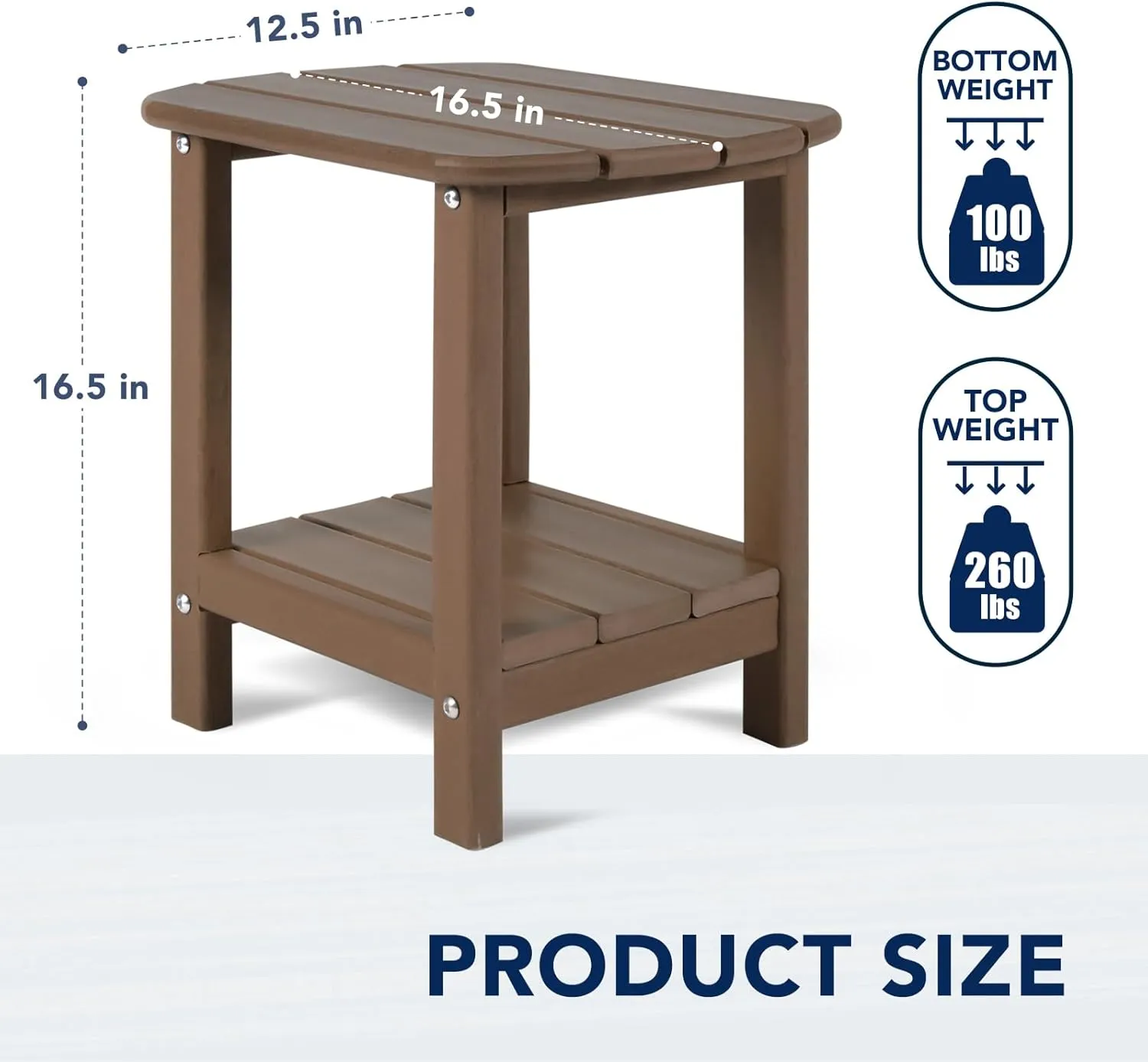 nalone Adirondack Side Table 16.5" Outdoor Side Table HDPE Plastic Double Adirondack End Table Small Table for Patio(Wood)