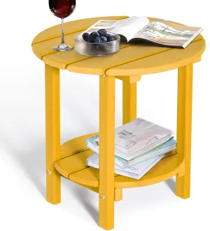nalone HDPE Outdoor Side Table, 2 Tier Adirondack Patio Table for Outside, Double End Table Small Table for Balcony (Round Table, Orange)