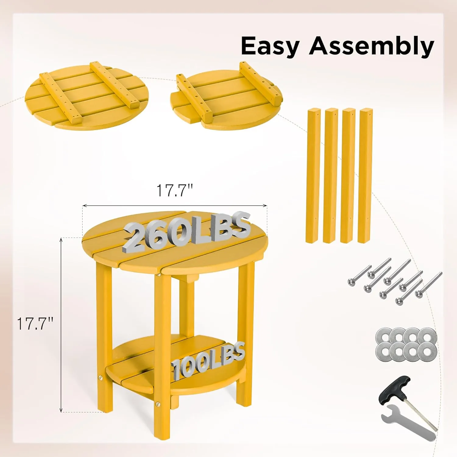 nalone HDPE Outdoor Side Table, 2 Tier Adirondack Patio Table for Outside, Double End Table Small Table for Balcony (Round Table, Orange)
