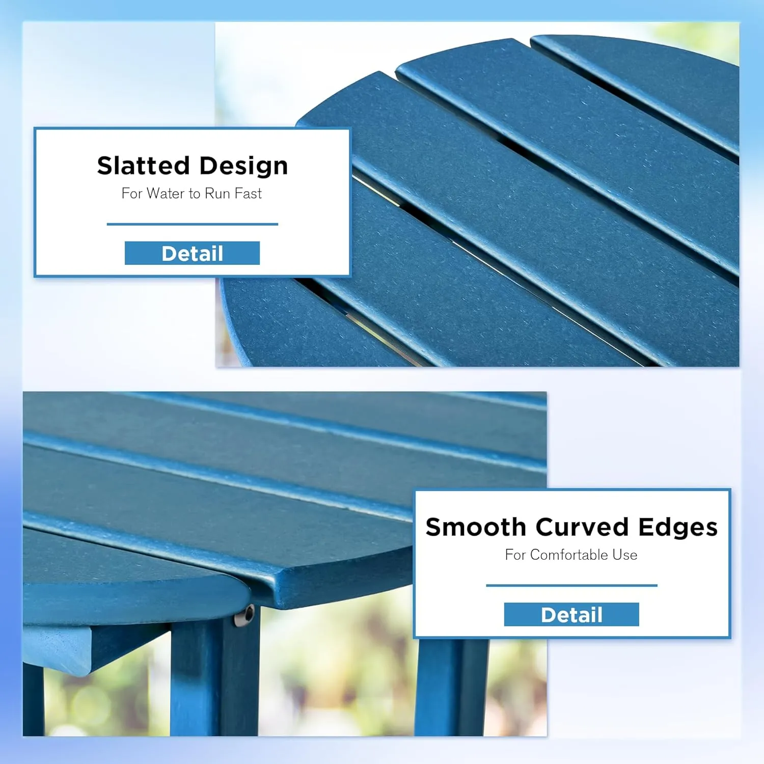 nalone HDPE Outdoor Side Table, 2 Tier Adirondack Patio Table for Outside, Double End Table Small Table for Balcony(Round Table, Blue)
