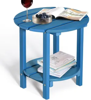 nalone HDPE Outdoor Side Table, 2 Tier Adirondack Patio Table for Outside, Double End Table Small Table for Balcony(Round Table, Blue)
