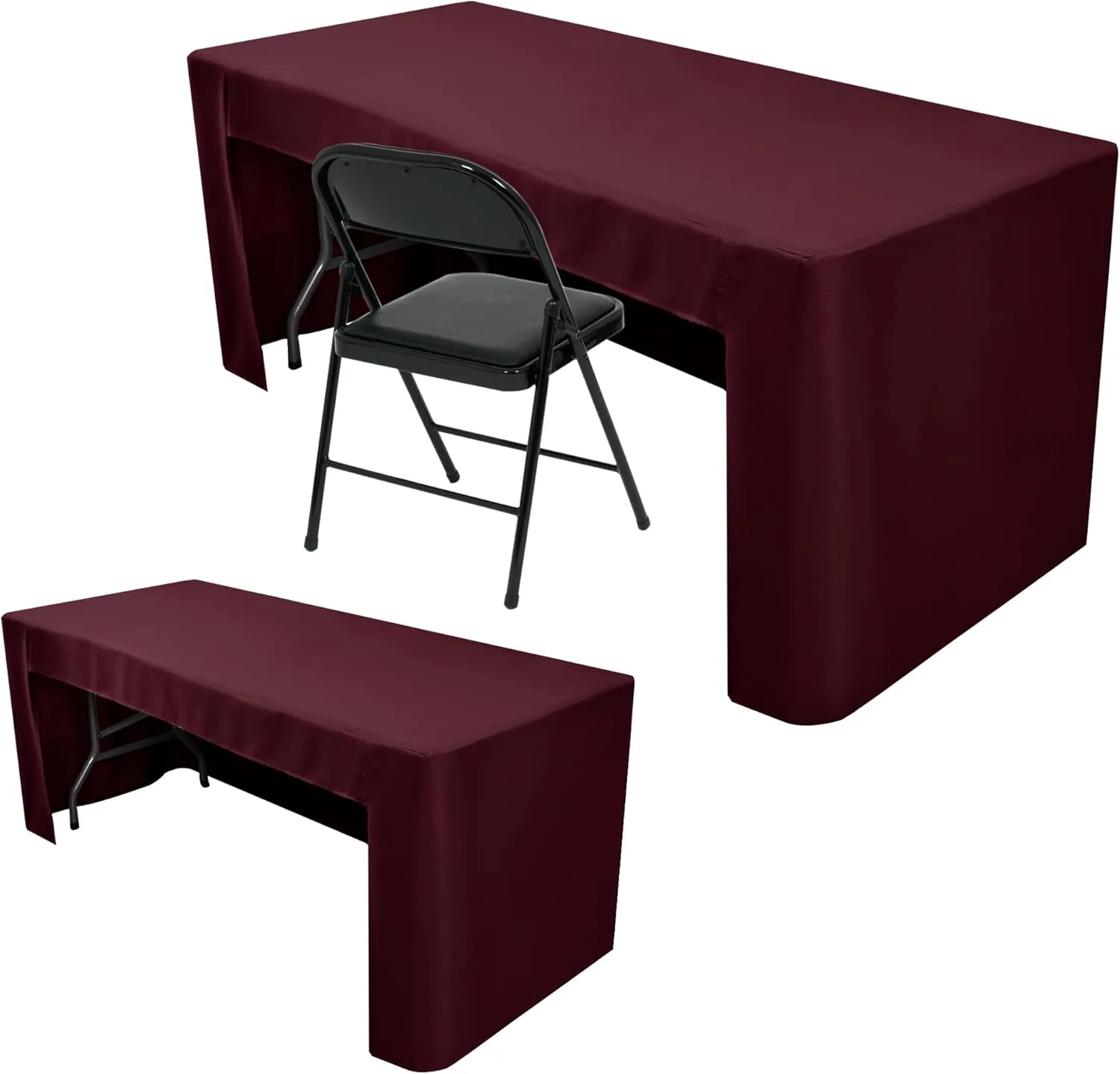 Nasitos 2 Pack 8' Fitted Table Cloth for Rectangular Table Burgundy Trade Show Table Covers-Open Back Valentines Tablecloth Washable and Wrinkle Resistant Table Cloth, Parties, Buffet, Baby Shower