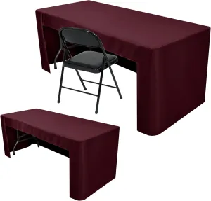 Nasitos 2 Pack 8' Fitted Table Cloth for Rectangular Table Burgundy Trade Show Table Covers-Open Back Valentines Tablecloth Washable and Wrinkle Resistant Table Cloth, Parties, Buffet, Baby Shower