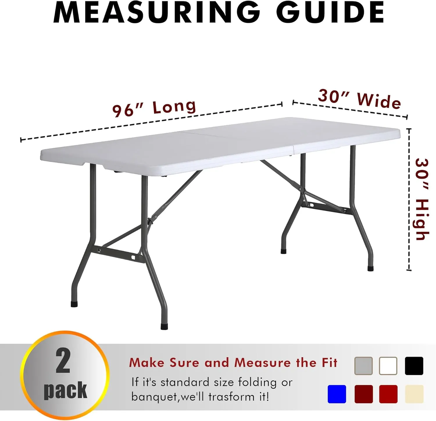 Nasitos 2 Pack 8' Fitted Table Cloth for Rectangular Table Burgundy Trade Show Table Covers-Open Back Valentines Tablecloth Washable and Wrinkle Resistant Table Cloth, Parties, Buffet, Baby Shower
