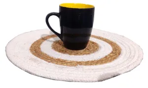 Natural Handmade Jute Beige Whtie and Beige Round Table Mats (Set of 6)