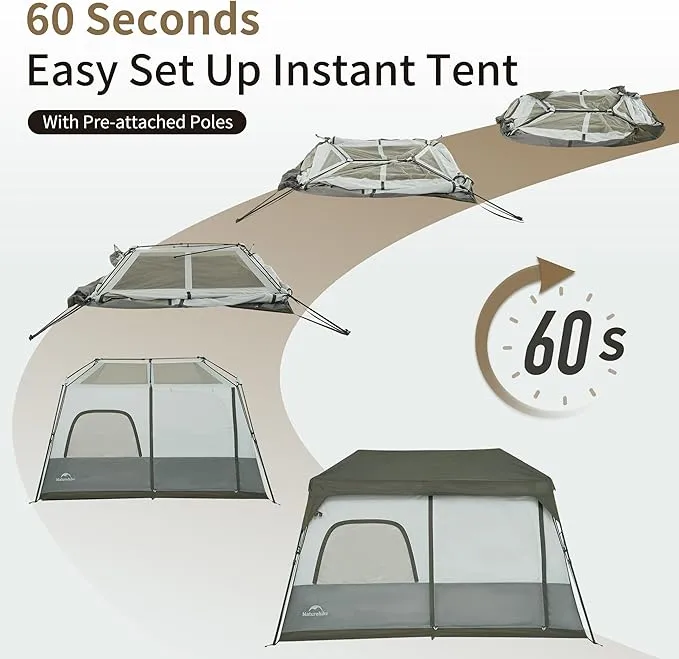 Naturehike Cape 6 Person 8 Person Camping Tent, 60S Easy Setup Instant Tent Pop up Tent, Waterproof Large Tall 6/8 Person Tents for Camping, Car Camping