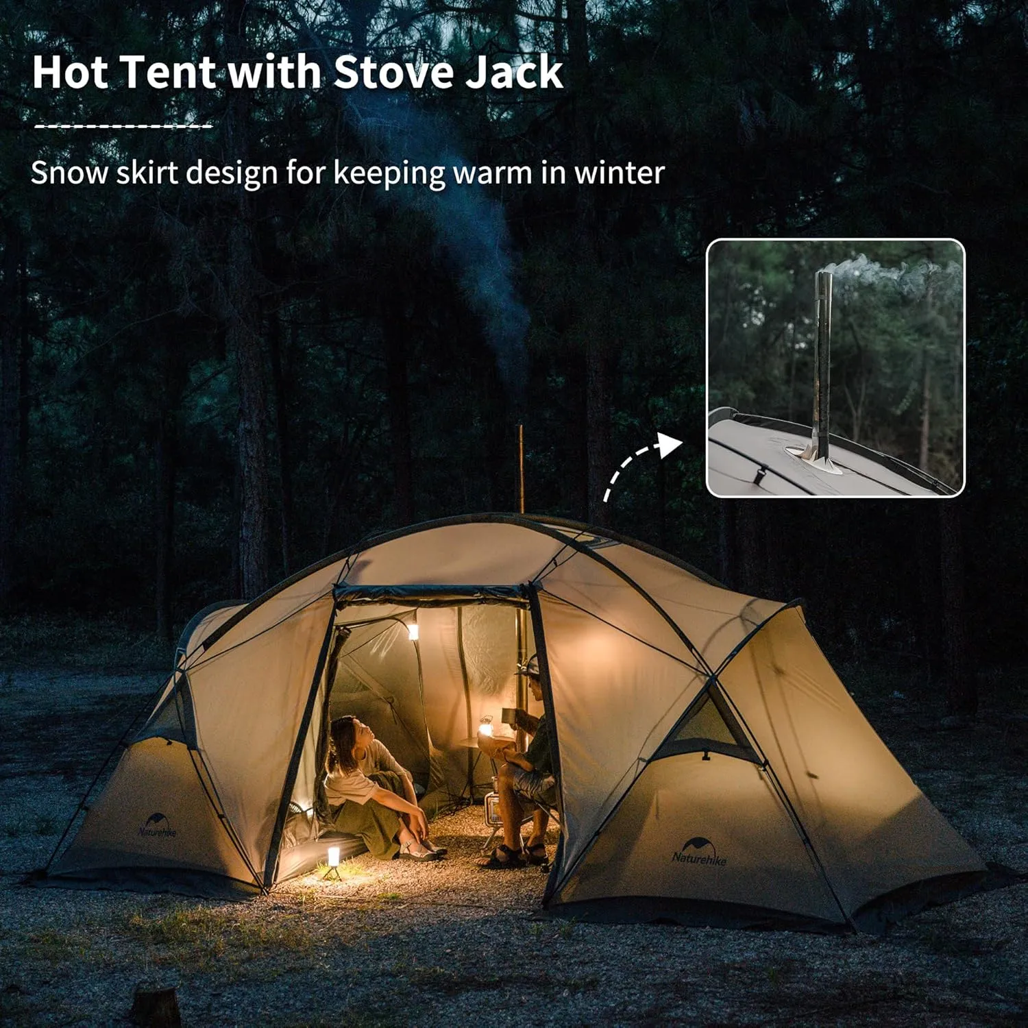 Naturehike Massif Hot Tent with Stove Jack, 4 Season Tent, 1/2/4 Person Camping Tent, UPF50  Waterproof Windproof Winter Tent with Room and Hall