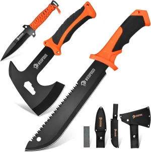 NedFoss 15" Machete, 10" Hatchets for Camping and Survival, Fixed Blade Hunting Knife with Sheath, Camping Hatchet with Shock Reduction Handle, Camping Axe Yard Work Tools Pack of 3