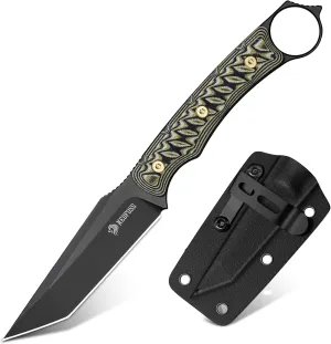 NedFoss PIONEER Small EDC Fixed Blade Knife - 3.4" Full Tang 14C28N Steel Tanto Blade, G10 Handle w/Kydex Sheath, Horizontal Carry for Camping & Tactical EDC Knife