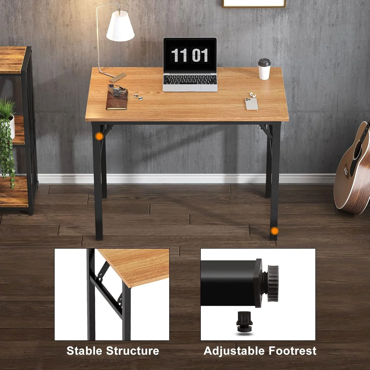 Need Folding Computer Desk - 31.5 Inch Foldable Office Writing Work Study Kids Student Teacher Home Bedroom Table for Small Space, Teak & Black