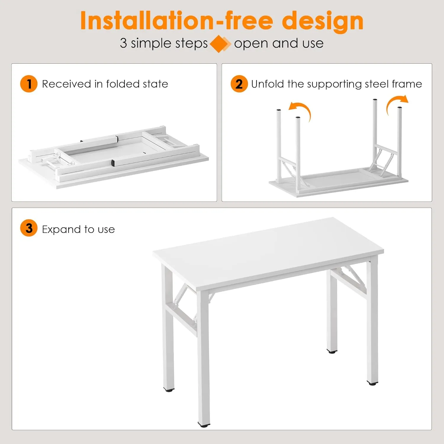 Need Folding Computer Desk - 31.5 Inch Foldable Office Writing Work Study Kids Student Teacher Home Bedroom Table, White