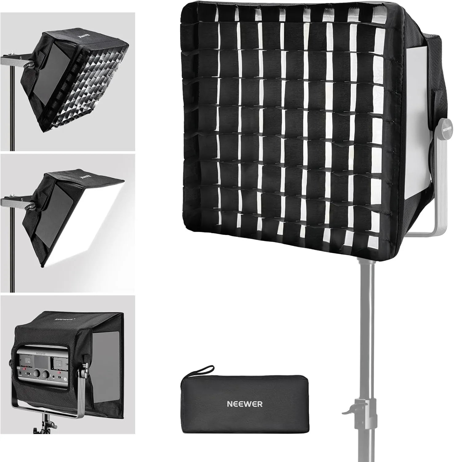 NEEWER Upgraded Softbox Diffuser for RGB1200 LED Video Light Panel, 14.6"x13.6"/37x34.5cm Foldable with Grid/Bag/Blackout Hood, No Need to Remove barndoors Quick Set Up for Portrait Soft Light, NS5S
