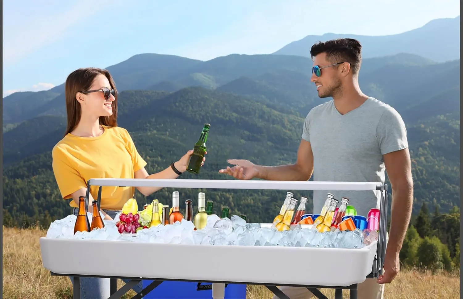 Nice C 4 ft Folding Ice Table With Drain and Matching Skirt - Portable Party Cooler
