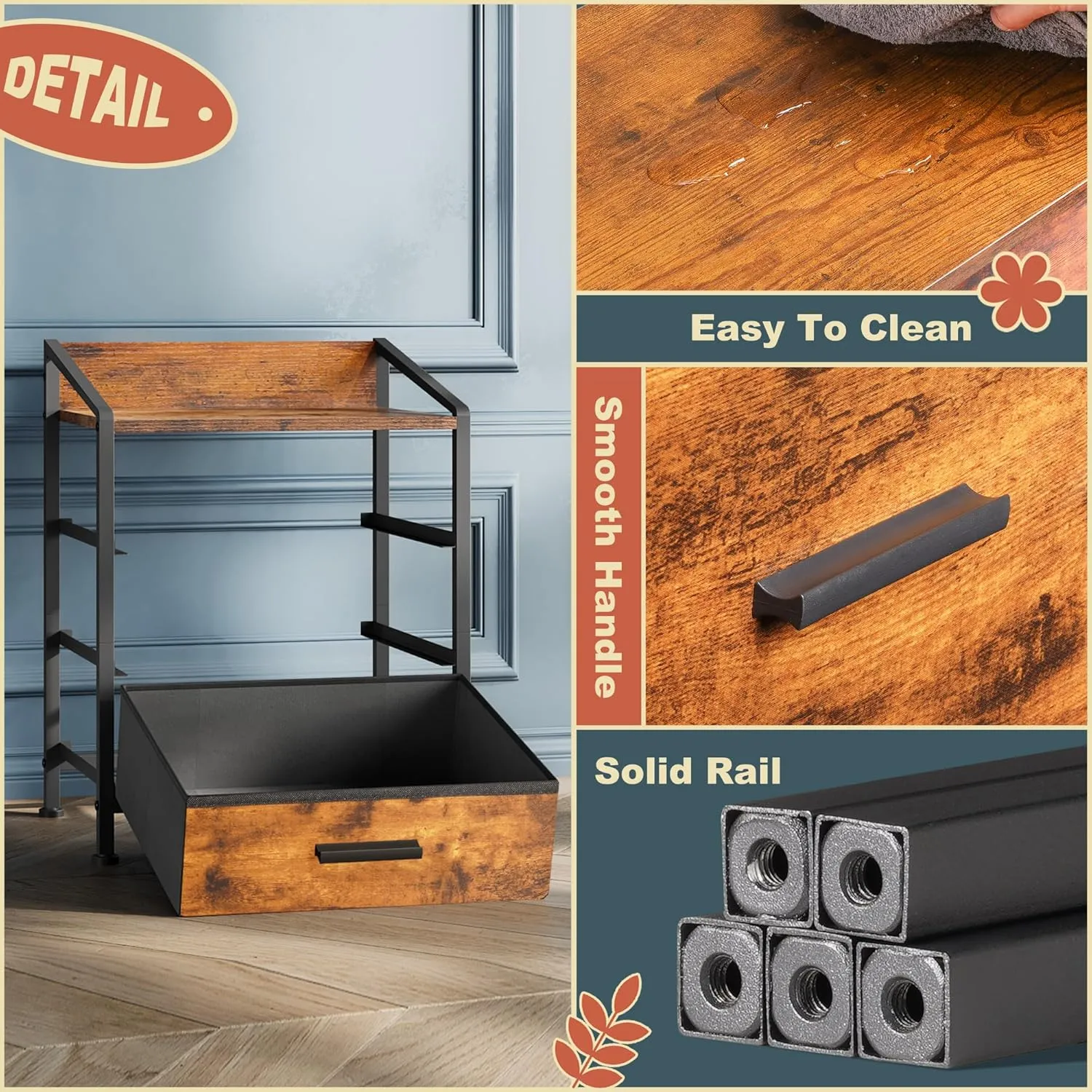 Nightstand 3 Drawer Dresser, 11" D x 15.6" W x 21" H, Set of 2 Side Table with Fabric Drawers, End Table, Small Dresser for Kids Closet Guest Bedroom (Rustic Brown, Set of 2)