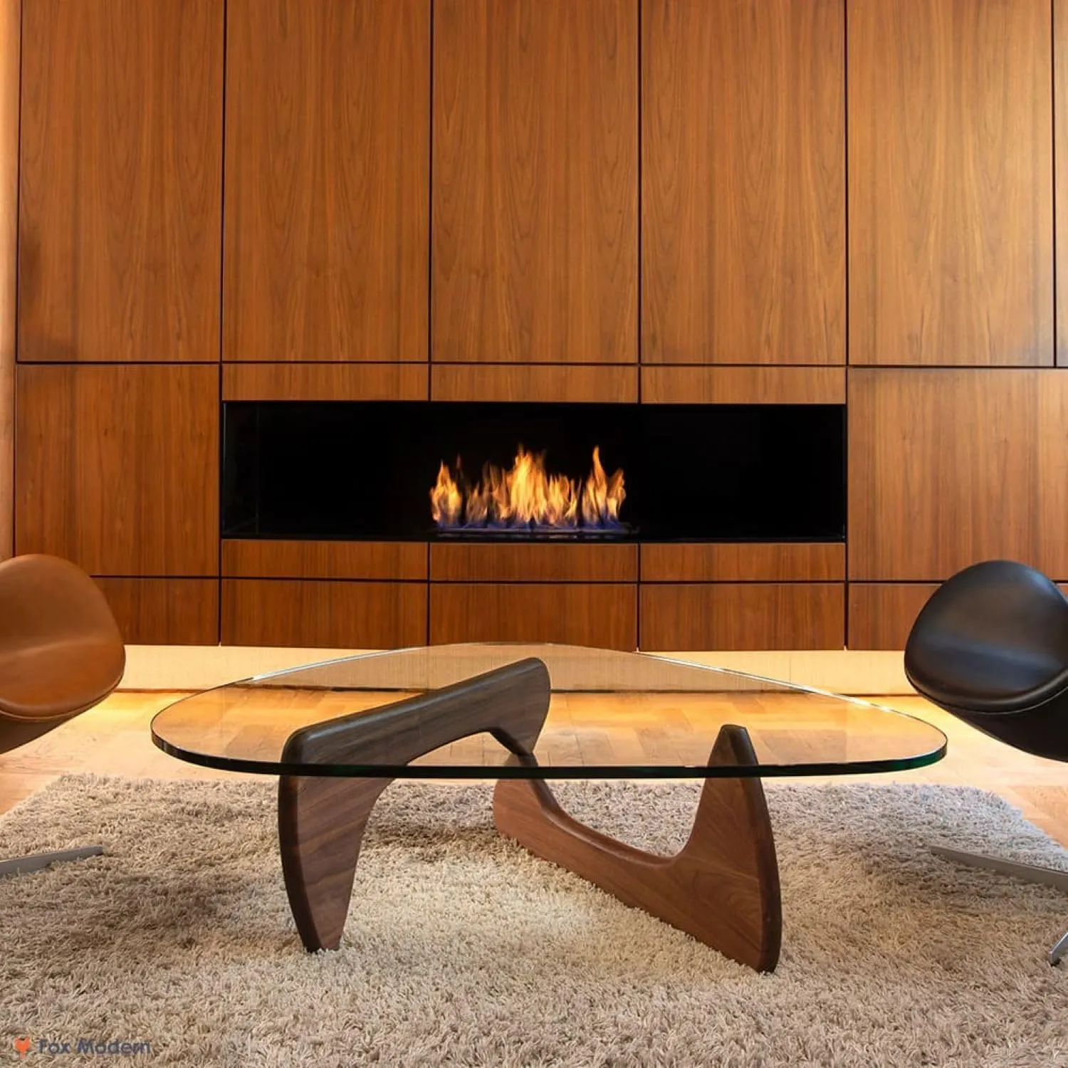 Noguchi Table Triangle Glass Coffee Table Vintage Glass End Table, Solid Wood Base and Triangle Clear Glass Top Modern End Table for Living Room, Patio, Study, Dark Walnut