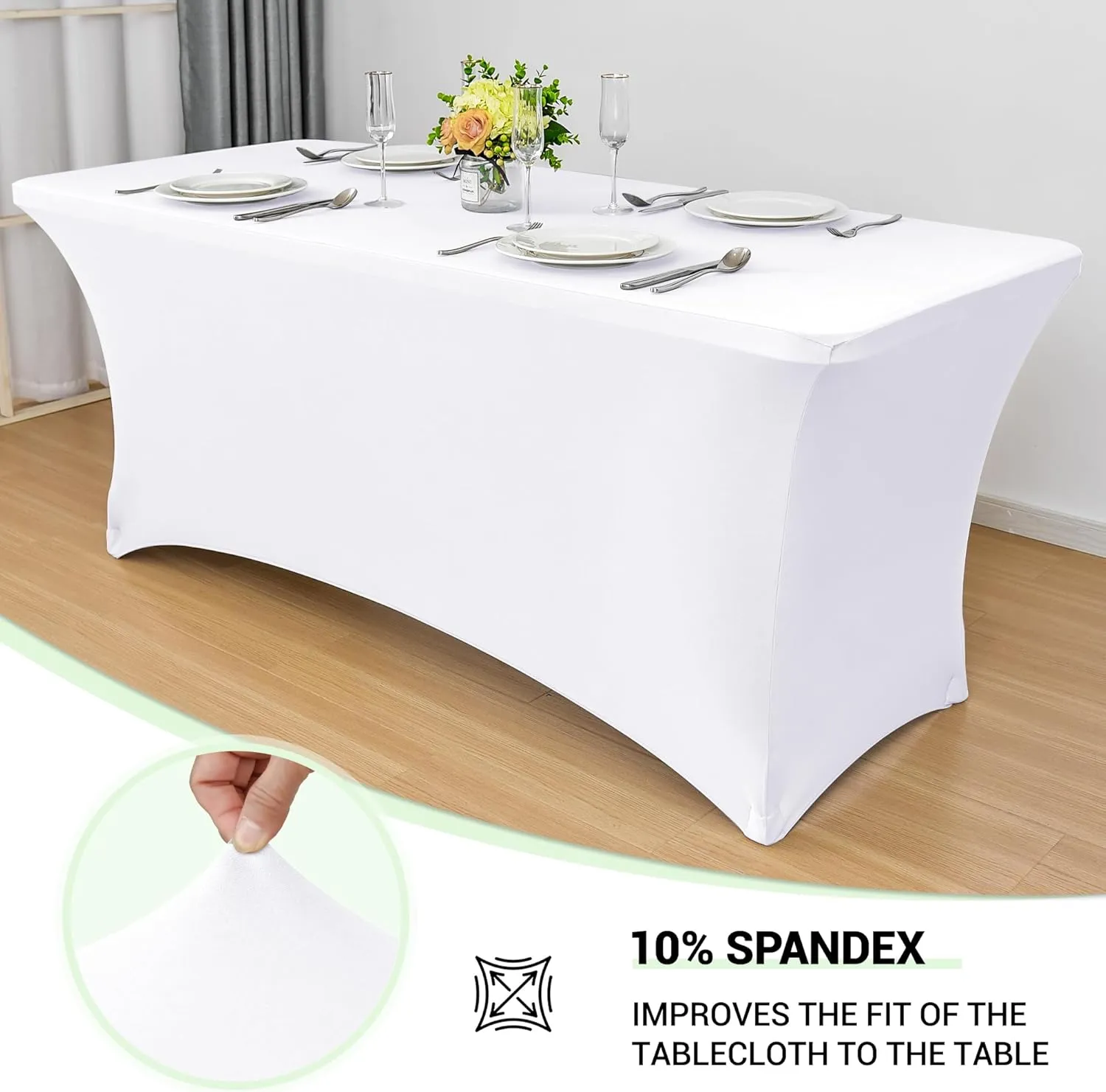 Obstal 6 Pack Stretch Spandex Table Covers for 6 Foot Tables - 6 FT Universal Rectangular Fitted Tablecloth Protector for Wedding, Banquet, Party (White, 72 Length x 30 Width x 30 Height Inches)