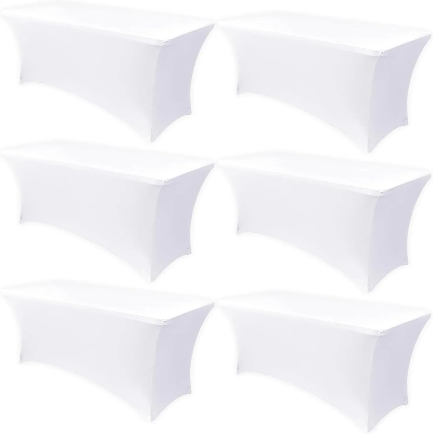 Obstal 6 Pack Stretch Spandex Table Covers for 6 Foot Tables - 6 FT Universal Rectangular Fitted Tablecloth Protector for Wedding, Banquet, Party (White, 72 Length x 30 Width x 30 Height Inches)