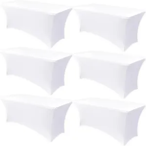 Obstal 6 Pack Stretch Spandex Table Covers for 6 Foot Tables - 6 FT Universal Rectangular Fitted Tablecloth Protector for Wedding, Banquet, Party (White, 72 Length x 30 Width x 30 Height Inches)