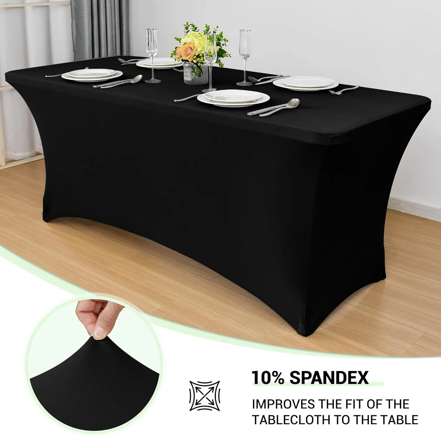 Obstal 6 Pack Stretch Spandex Table Covers for 8 Foot Tables - 8 FT Universal Rectangular Fitted Tablecloth Protector for Wedding, Banquet, Party (Black, 96 Length x 30 Width x 30 Height Inches)