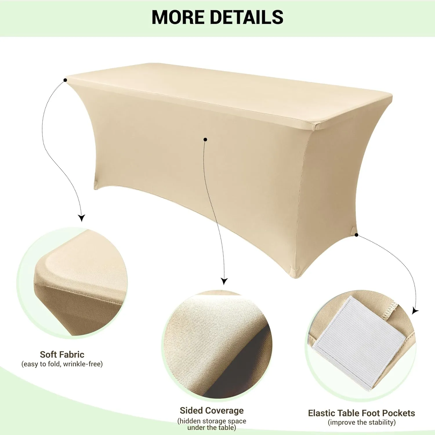 Obstal 6ft Stretch Spandex Table Cover for Standard Folding Tables - 2 Pack Universal Rectangular Fitted Tablecloth Protector for Wedding, Banquet and Party, 72L x 30W x 30H Inches, Champagne, 2pc