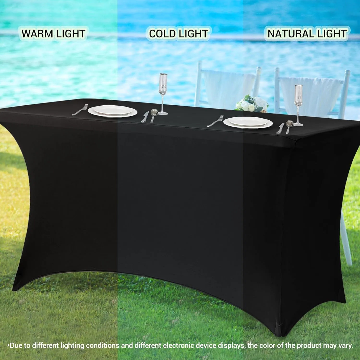 Obstal 6ft Stretch Spandex Table Cover for Standard Folding Tables - 2 Pack Universal Rectangular Fitted Tablecloth Protector for Wedding, Banquet and Party, 72L x 30W x 30H Inches, Champagne, 2pc