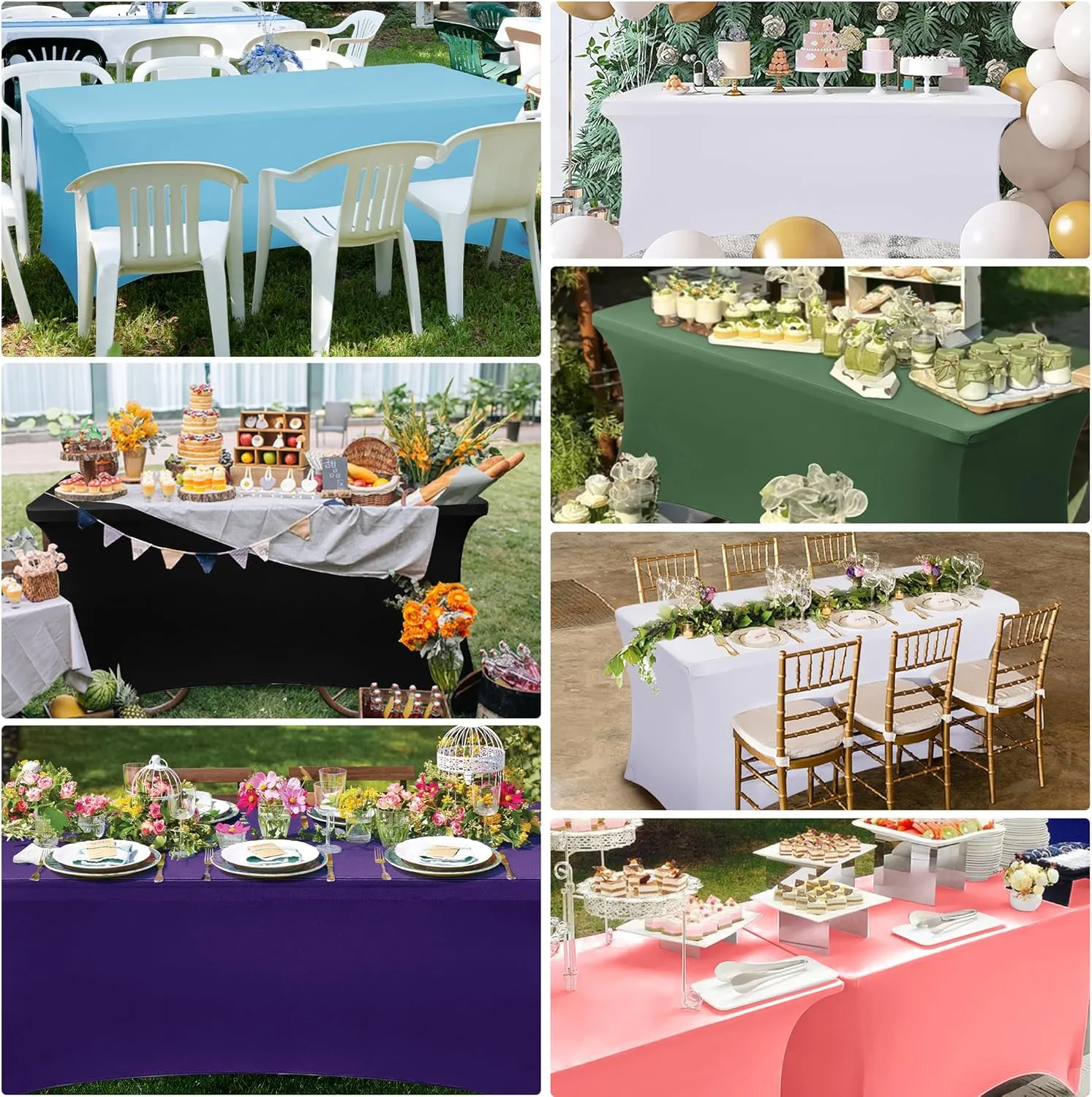 Obstal 6ft Stretch Spandex Table Cover for Standard Folding Tables - 2 Pack Universal Rectangular Fitted Tablecloth Protector for Wedding, Banquet and Party, 72L x 30W x 30H Inches, Champagne, 2pc