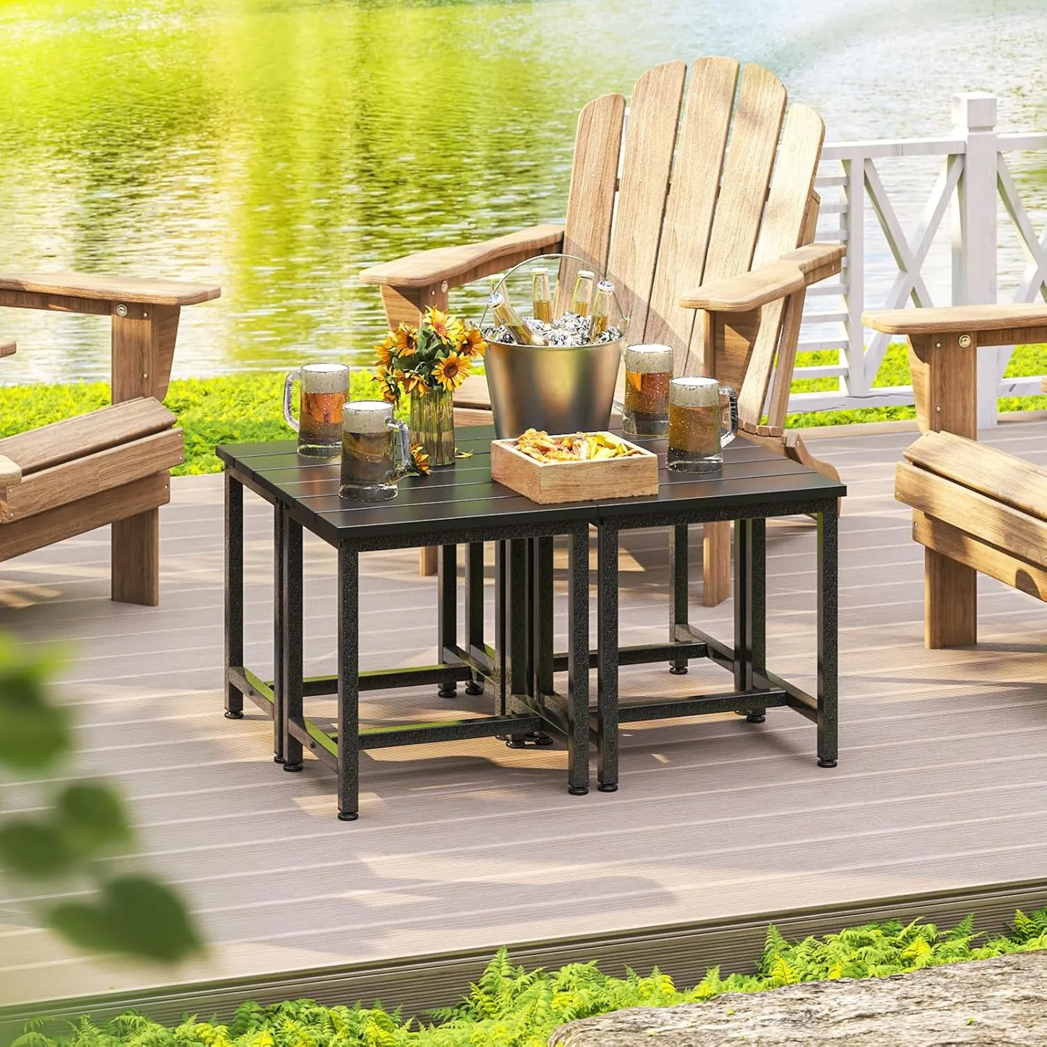 ODK Outdoor Side Table, Adirondack Patio End Table with Weather-Resistant, Waterproof Top for Hot Tub, Garden, Balcony, Poolside, Durable & Easy-to-Clean, Black