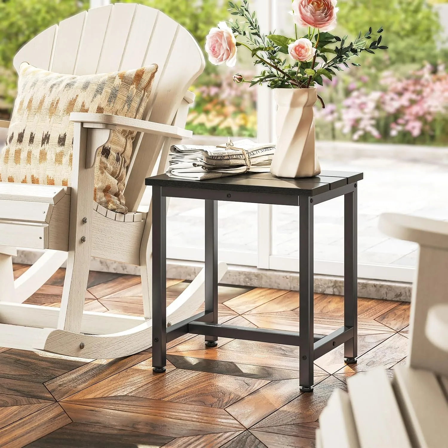 ODK Outdoor Side Table, Adirondack Patio End Table with Weather-Resistant, Waterproof Top for Hot Tub, Garden, Balcony, Poolside, Durable & Easy-to-Clean, Black