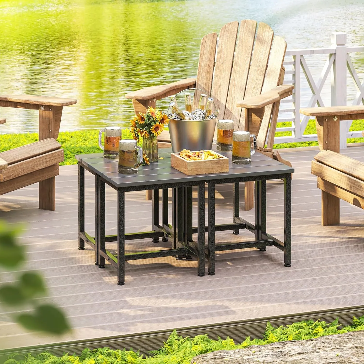 ODK Outdoor Side Table, Adirondack Patio End Table with Weather-Resistant, Waterproof Top for Hot Tub, Garden, Balcony, Poolside, Durable & Easy-to-Clean, Grey