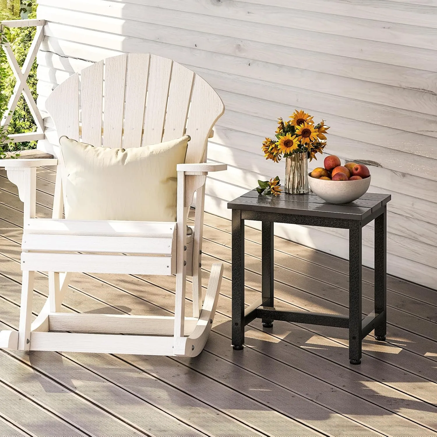 ODK Outdoor Side Table, Adirondack Patio End Table with Weather-Resistant, Waterproof Top for Hot Tub, Garden, Balcony, Poolside, Durable & Easy-to-Clean, Grey