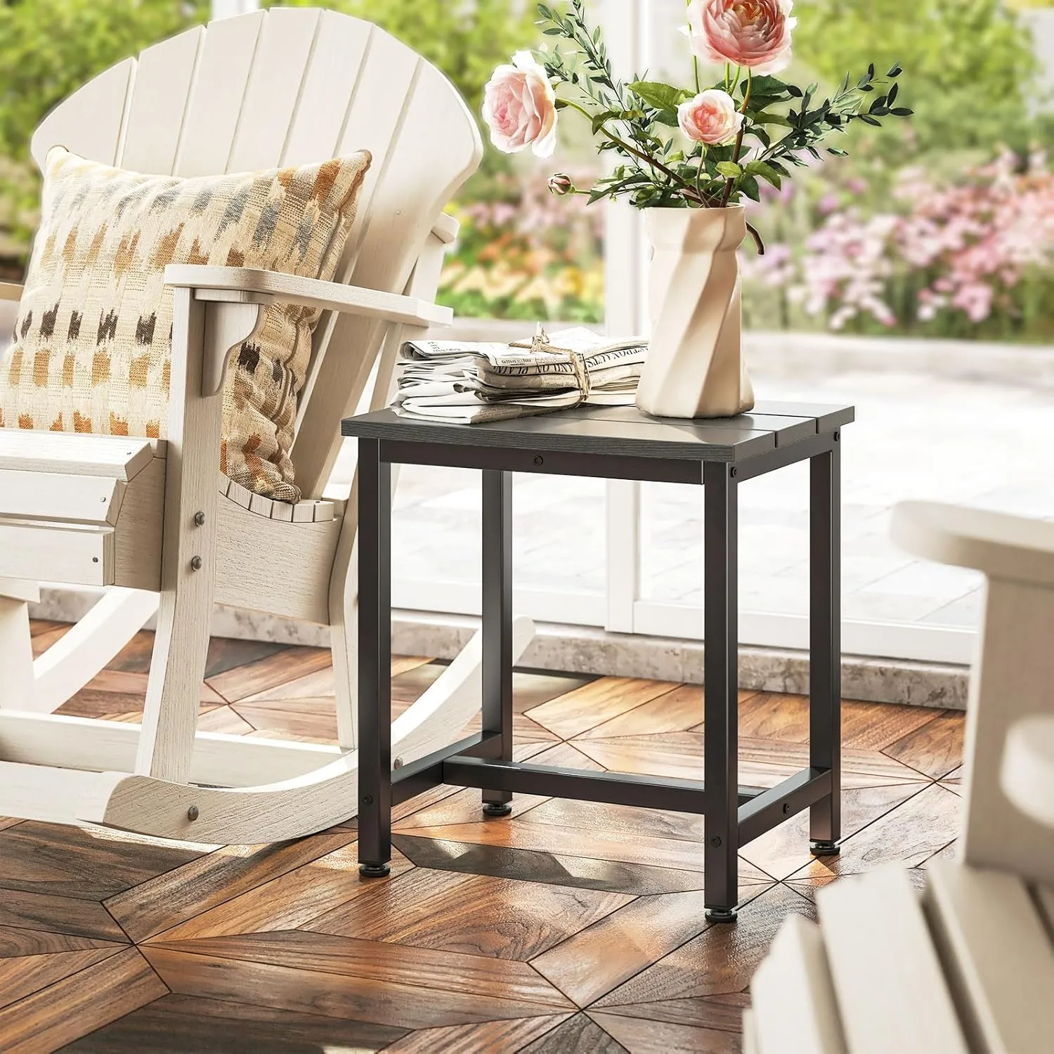 ODK Outdoor Side Table, Adirondack Patio End Table with Weather-Resistant, Waterproof Top for Hot Tub, Garden, Balcony, Poolside, Durable & Easy-to-Clean, Grey