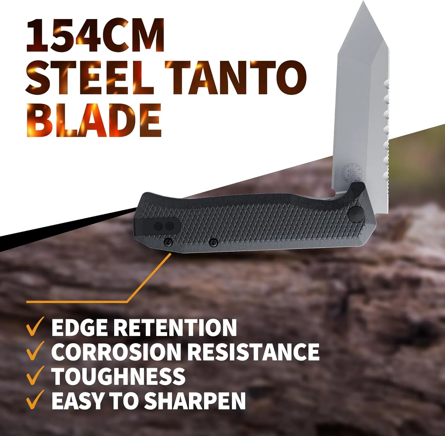 Off-Grid Knives - Viper V2 with154CM Steel Tanto Blade, Grippy G10 Scales, Left or Right Deep Carry Clip, Ceramic Ball Bearings (Stonewash)