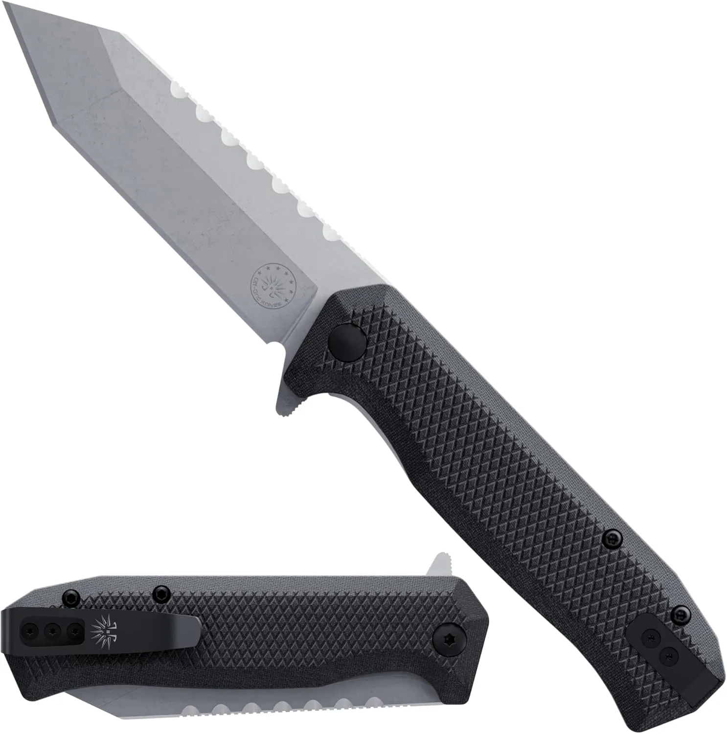 Off-Grid Knives - Viper V2 with154CM Steel Tanto Blade, Grippy G10 Scales, Left or Right Deep Carry Clip, Ceramic Ball Bearings (Stonewash)