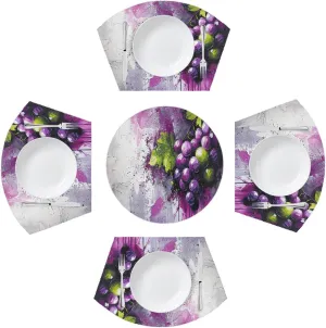 Oil Painting Grapes Round Table Placemats Set of 5 Wedge Shaped Place Mat Washable Heat Resistant Table Mats for Dining Table