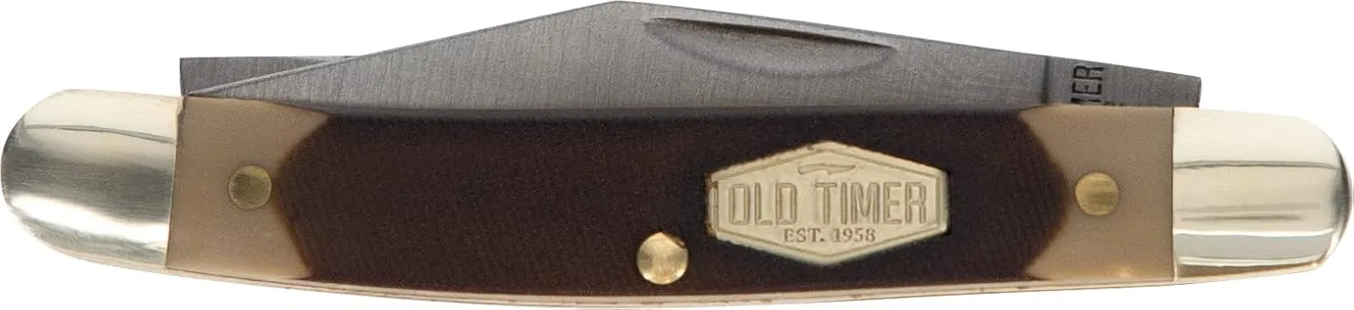 Old Timer 104OT Small Canoe 4.7in Stainless Steel Traditional Folding Pocket Knife with Clip Point and Drop Point Blades, Sawcut Handle, and Convenient Size for EDC, Camping, Hunting, and Outdoors