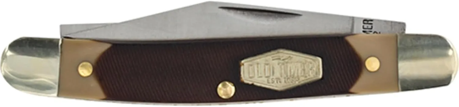 Old Timer 104OT Small Canoe 4.7in Stainless Steel Traditional Folding Pocket Knife with Clip Point and Drop Point Blades, Sawcut Handle, and Convenient Size for EDC, Camping, Hunting, and Outdoors