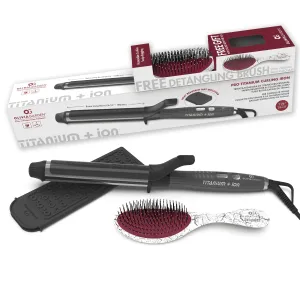 Olivia Garden Titanium   Ion Professional Curling Iron for All Hair Types - Includes Heat Resistant Heat Mat/Pouch and 1 Detangling Brush - 5 Heat Settings