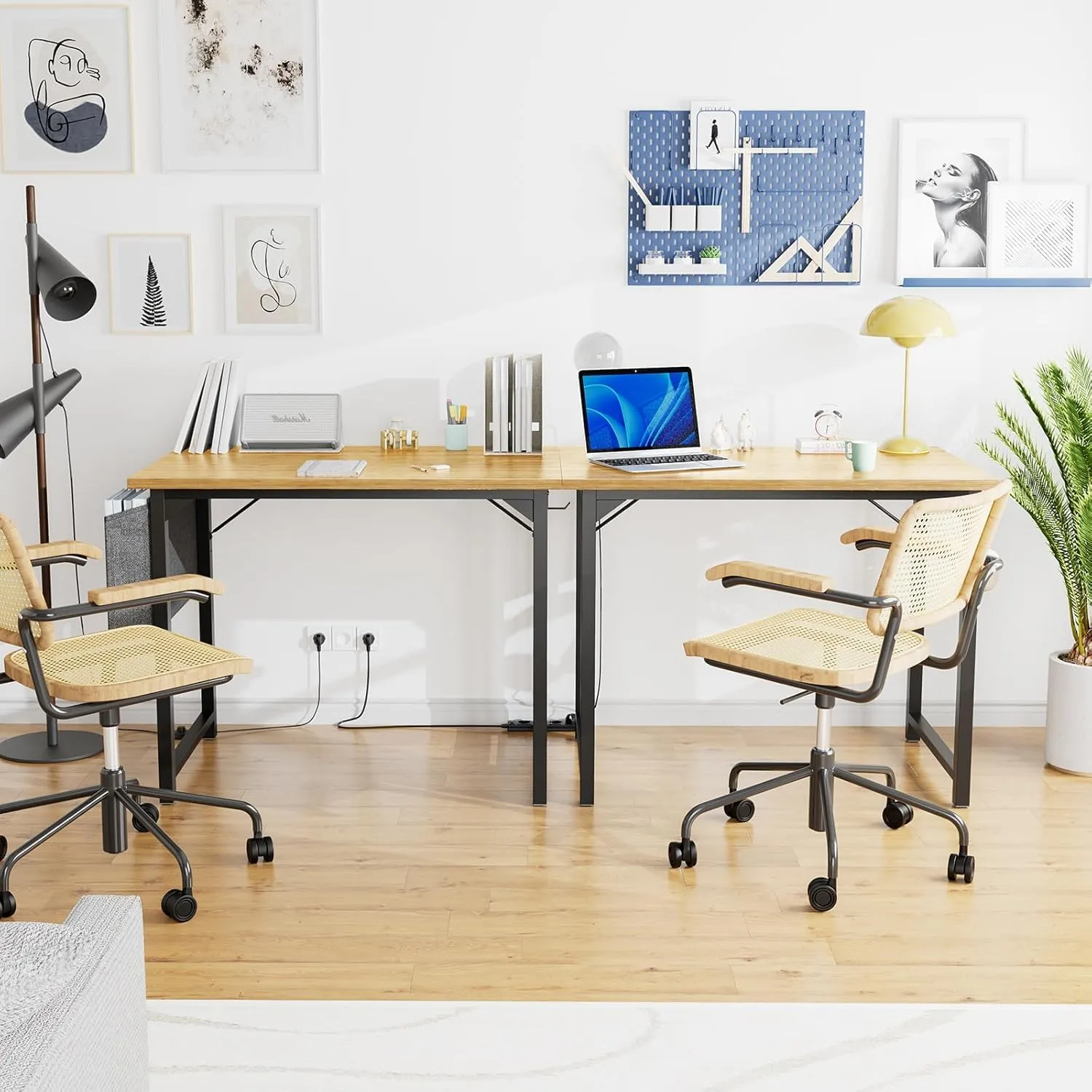 OLIXIS 32 Inch Office Desk Small Computer Work Table with Storage Bag, Headphone Hooks, Home Simple Modern Writing Study Table - Nature
