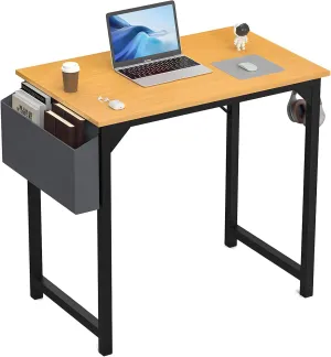 OLIXIS 32 Inch Office Desk Small Computer Work Table with Storage Bag, Headphone Hooks, Home Simple Modern Writing Study Table - Nature