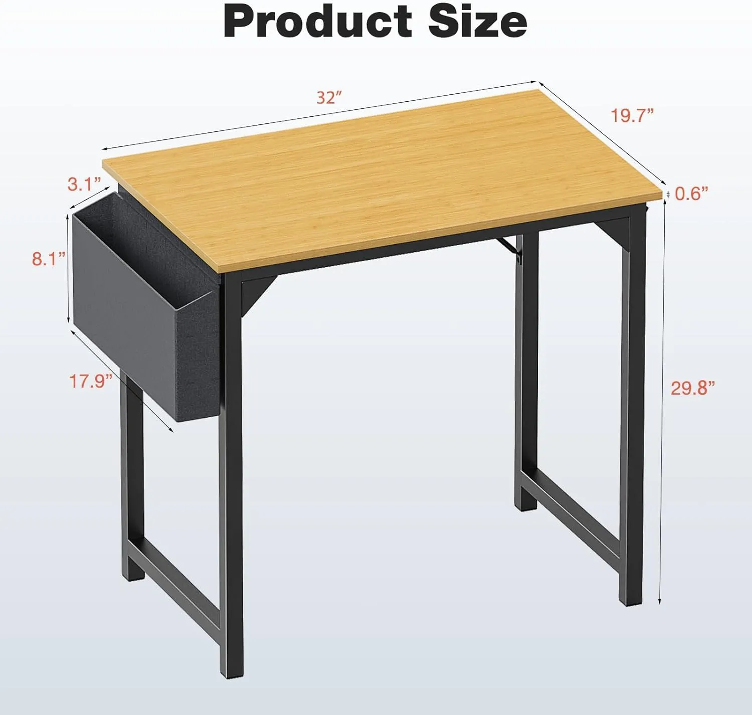 OLIXIS 32 Inch Office Desk Small Computer Work Table with Storage Bag, Headphone Hooks, Home Simple Modern Writing Study Table - Nature