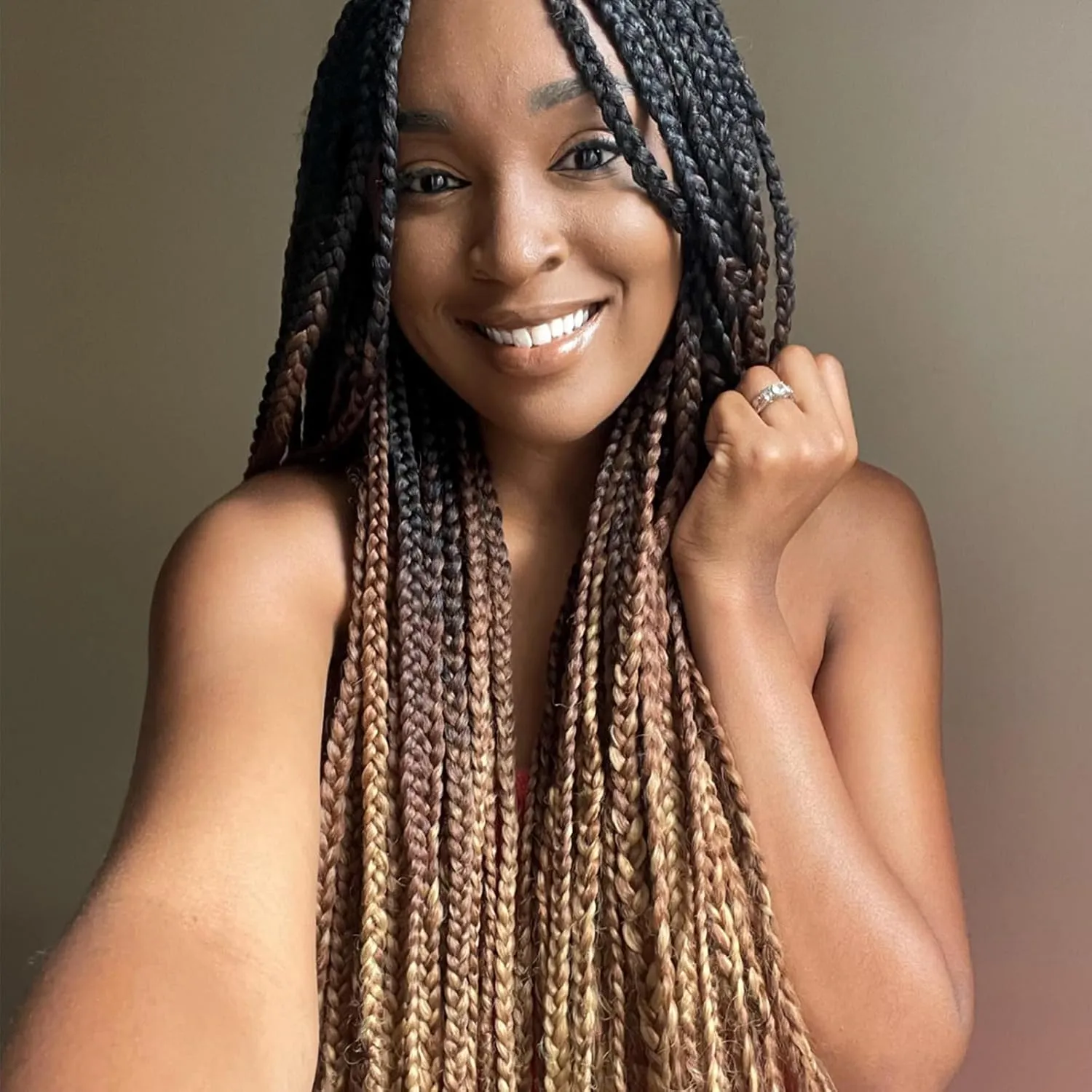 Ombre Box Braids Crochet Hair Medium box braid Pre-Looped 22Strands Three Tones Heat Resistant Fiber Hair (24 Inch,Black-DarkBrown-Light Brown)