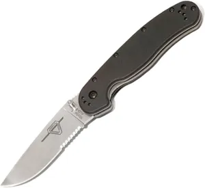 Ontario Knife Company Company 8849 Rat-1 Satin AUS-8 Stainless Steel 3.50" Serrated Edge Blade Black Nylon Handle 4-Position Reversible Clip Folding Knife for Outdoor, Tactical, Survival & EDC (Black)