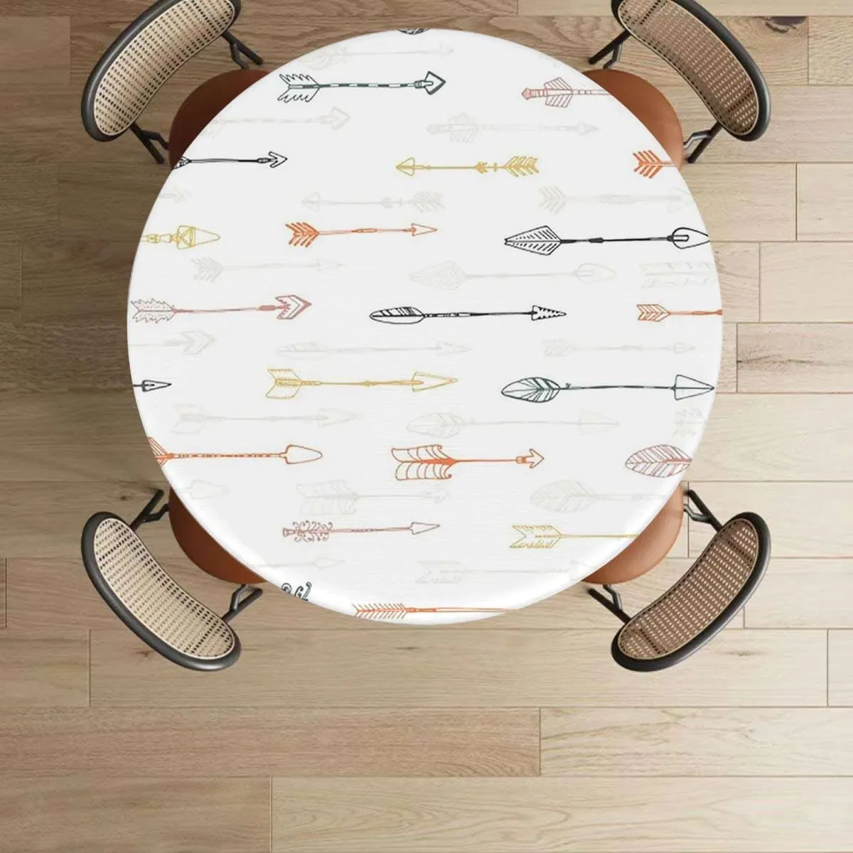 OOzie Charcoal Grey Gold Waterproof Wipeable Table Cover Geometric Colorful Arrows Pattern Waterproof Wipeable Round Table Cover for Indoor Patio Use Arrows Fits up 40"-44" Diameter Tables