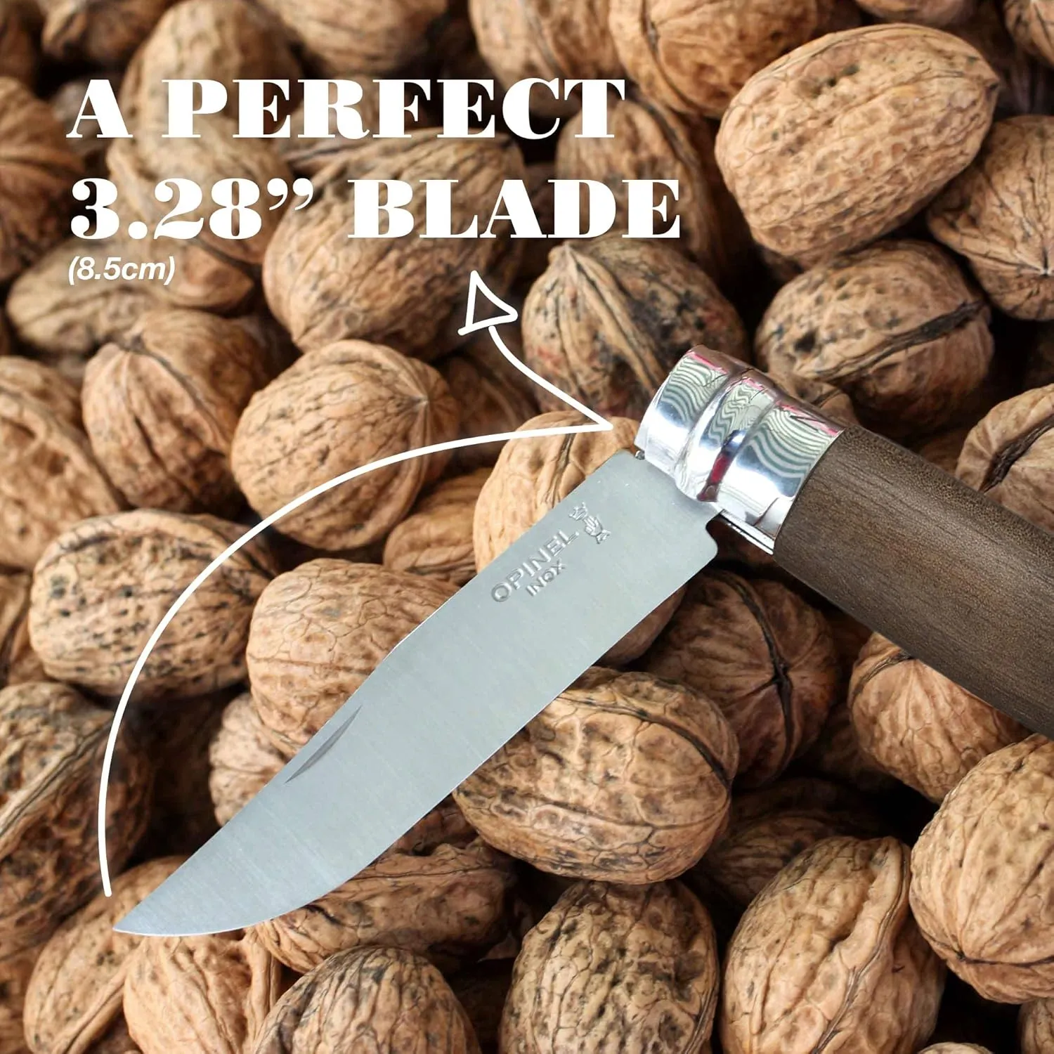 OPINEL No.06-No.09 Premium Woods, Stainless Steel Folding Pocket Knife, Made in France (No.08/Oak)