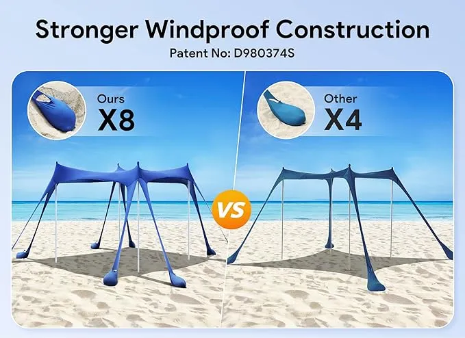 Osoeri Beach Tent, Camping Sun Shelter UPF50  with 8 Sandbags, Sand Shovels, Ground Pegs & Stability Poles, Outdoor Shade Beach Canopy for Camping Trips, Fishing, Backyard Fun or Picnics