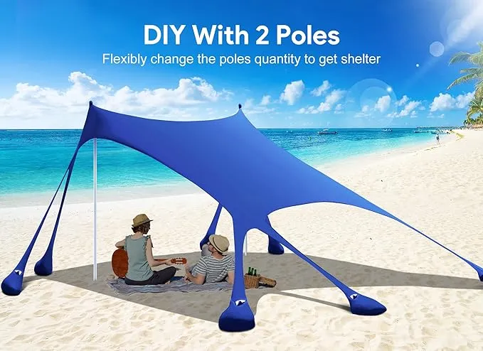 Osoeri Beach Tent, Camping Sun Shelter UPF50  with 8 Sandbags, Sand Shovels, Ground Pegs & Stability Poles, Outdoor Shade Beach Canopy for Camping Trips, Fishing, Backyard Fun or Picnics