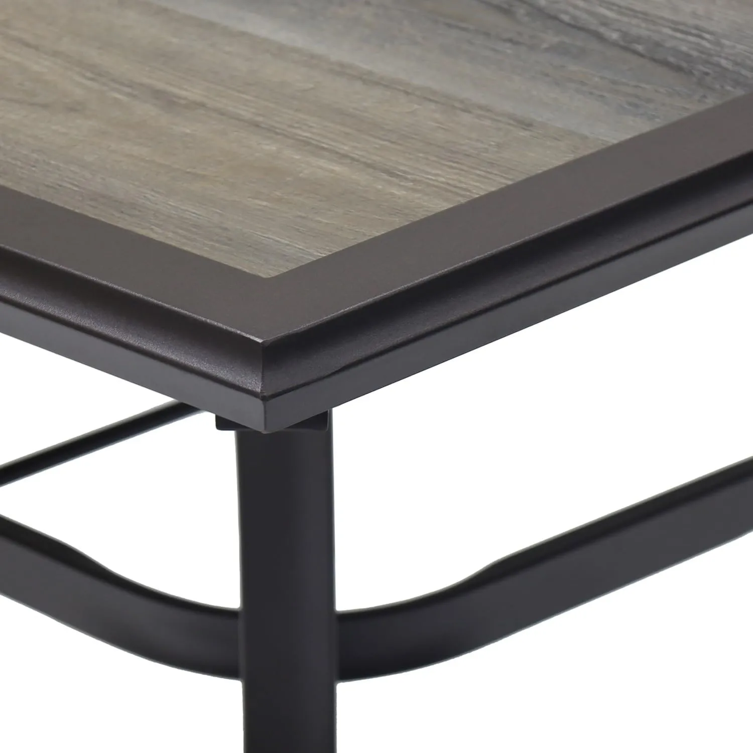 Outdoor Dining Table with Square Wooden-Like PVC Table Top and Umbrella Hole for Bistro, Garden, Poolside, Backyard -Brown Laminated Top Metal Steel Frame