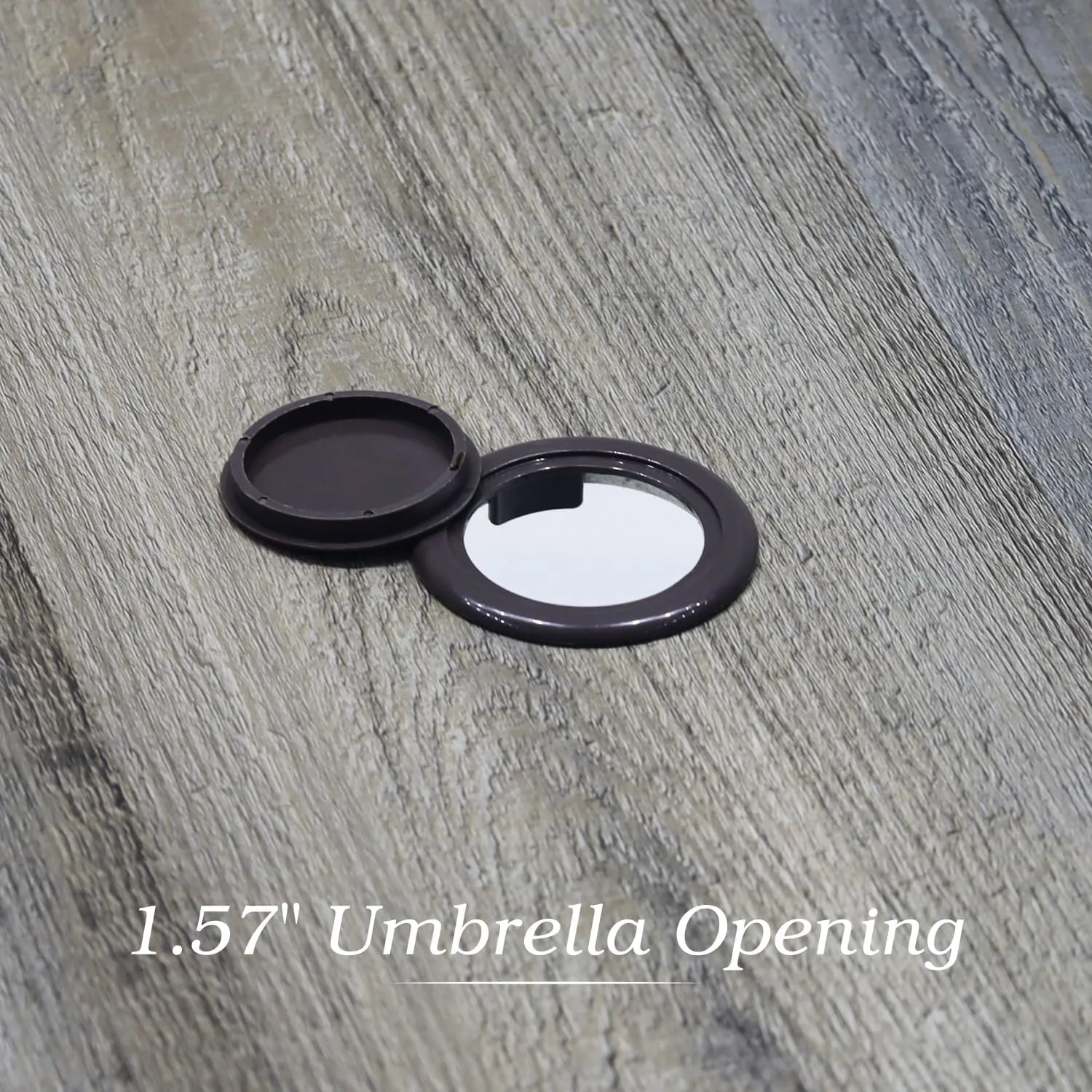 Outdoor Dining Table with Square Wooden-Like PVC Table Top and Umbrella Hole for Bistro, Garden, Poolside, Backyard -Brown Laminated Top Metal Steel Frame
