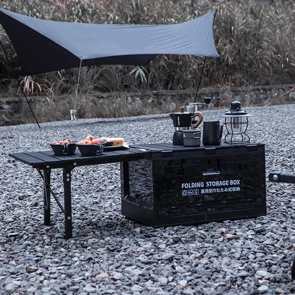Outdoor Gear Folding Box, Camping Picnic Cookware Storage Box with Small Table, Picnic Food Snack Trunk Books Toy Clothes Organizer