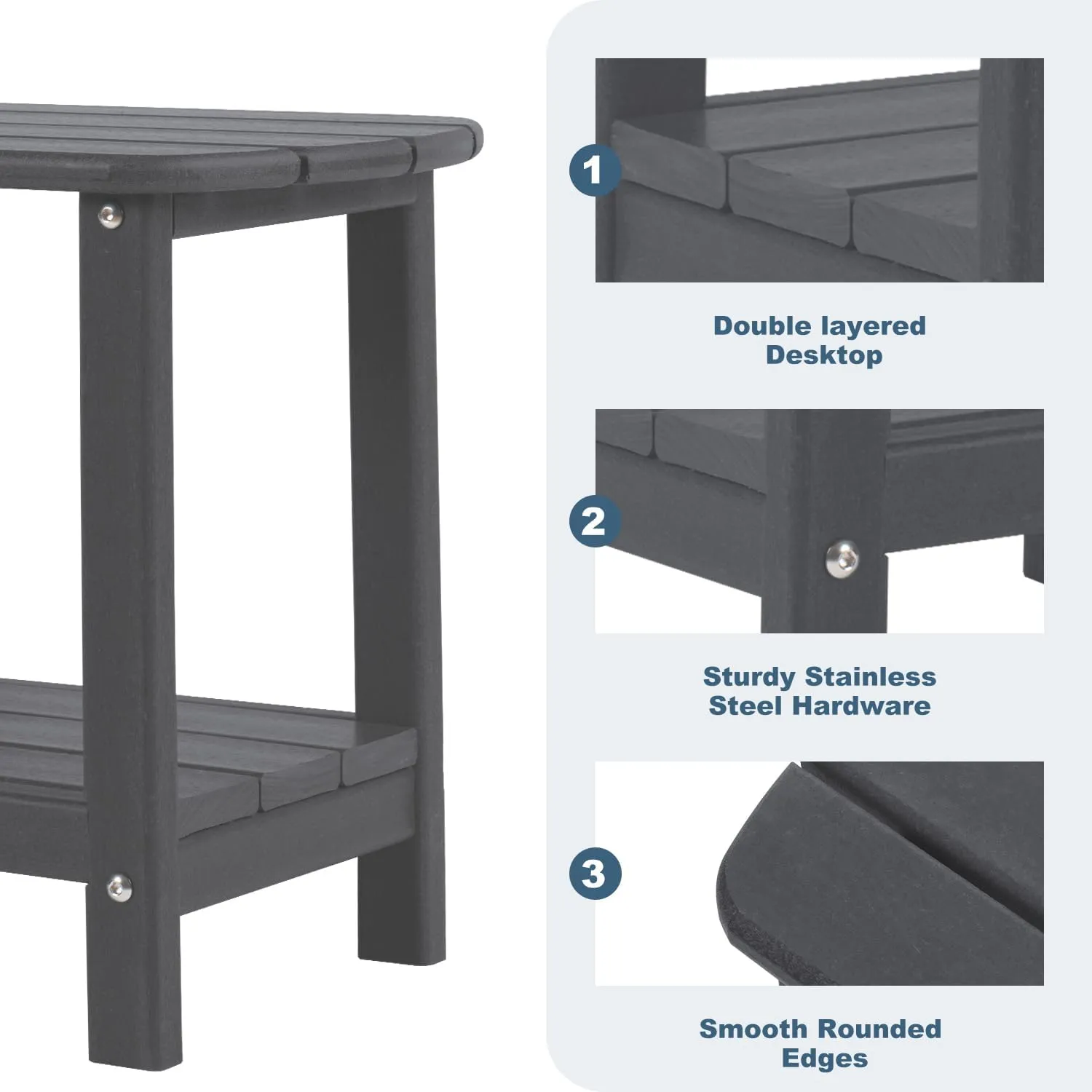 Outdoor Side Table 2 -Tier Adirondack Table HDPE Patio Side Table Weather Resistant End Table Small Outdoor Table (Black)